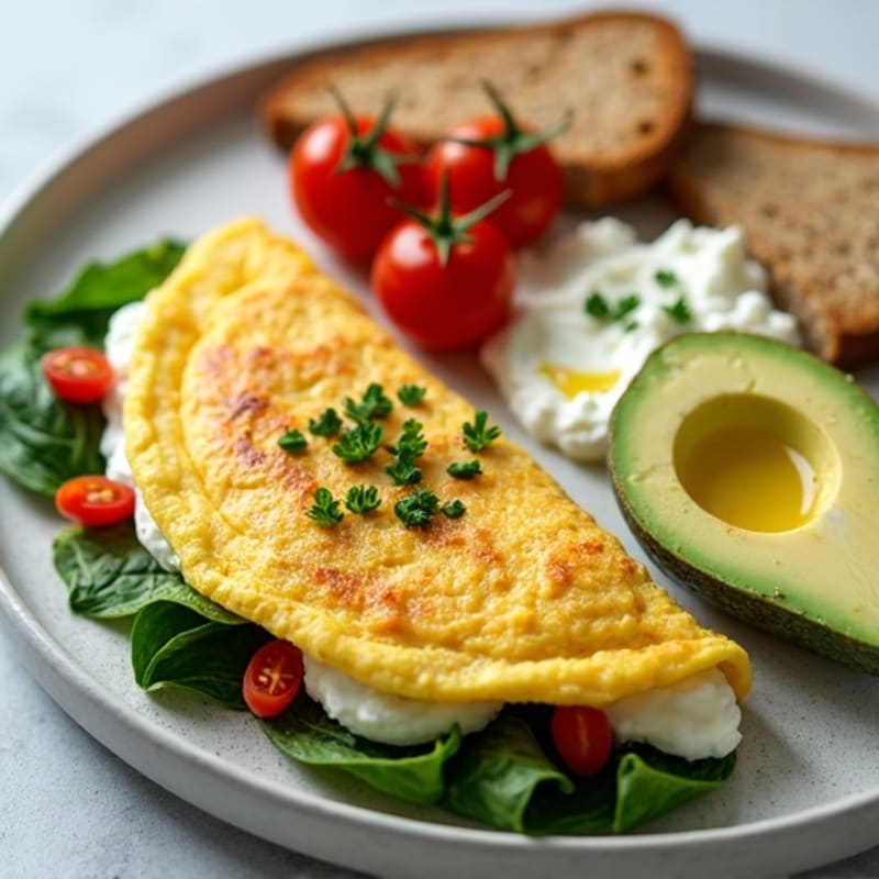 Egg White Spinach Omelette with Cottage Cheese and Cherry Tomatoes