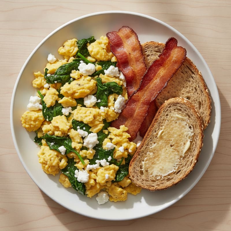 Cottage Cheese Scramble with Spinach and Turkey Bacon