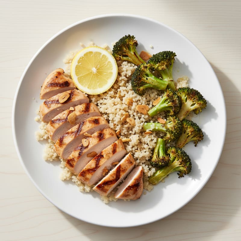 Grilled Chicken Breast with Quinoa and Roasted Broccoli