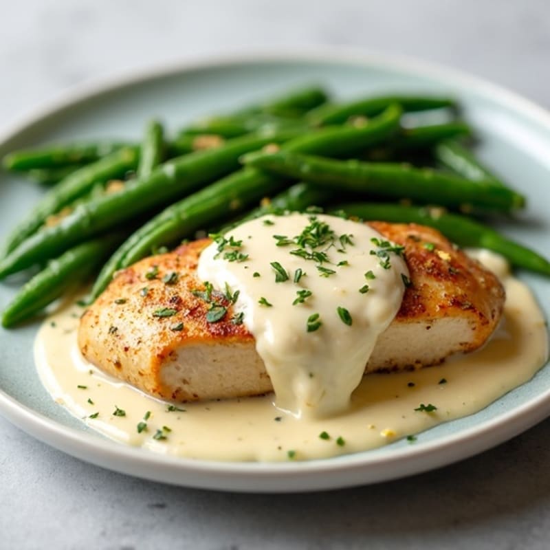 Creamy Garlic Herb Chicken with Roasted Green Beans