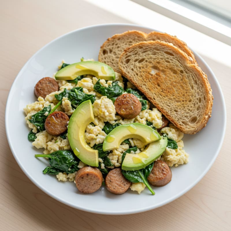 Egg White and Turkey Sausage Scramble with Spinach