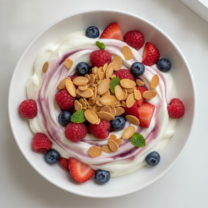 Greek Yogurt Protein Parfait with Mixed Berries and Almonds
