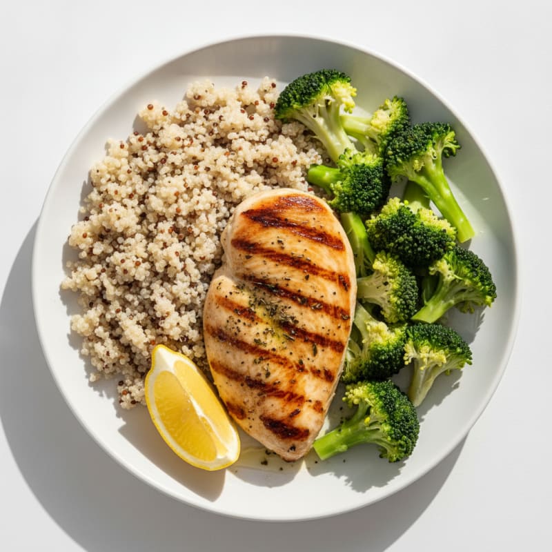 Grilled Chicken Breast with Quinoa and Steamed Broccoli