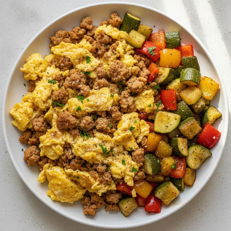 Hearty Scrambled Eggs with Roasted Vegetables
