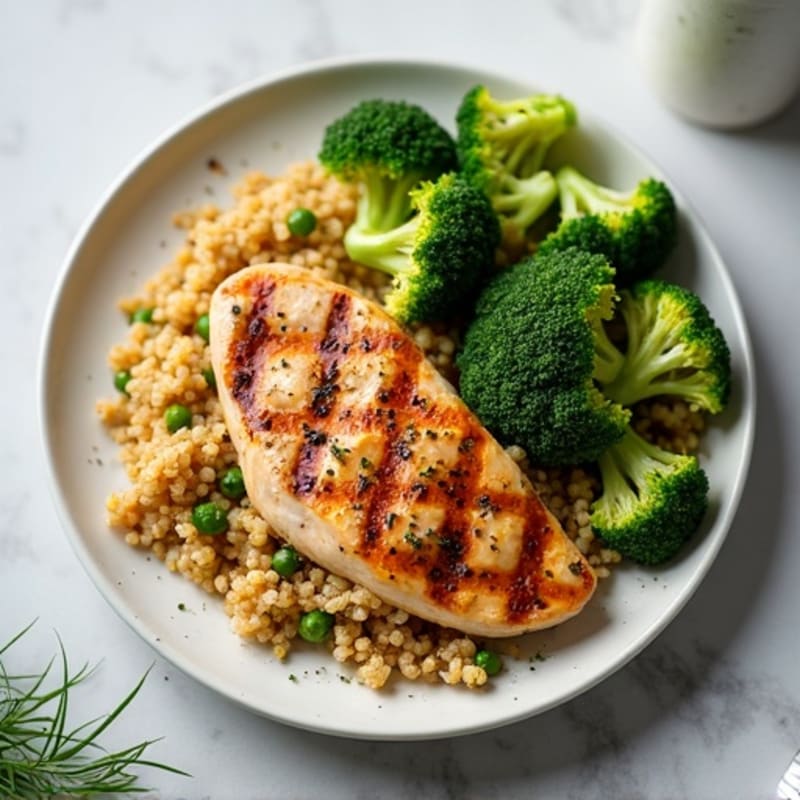 Grilled Chicken Breast with Roasted Broccoli and Quinoa
