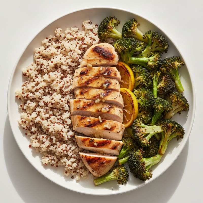 Grilled Chicken Breast with Quinoa and Roasted Broccoli