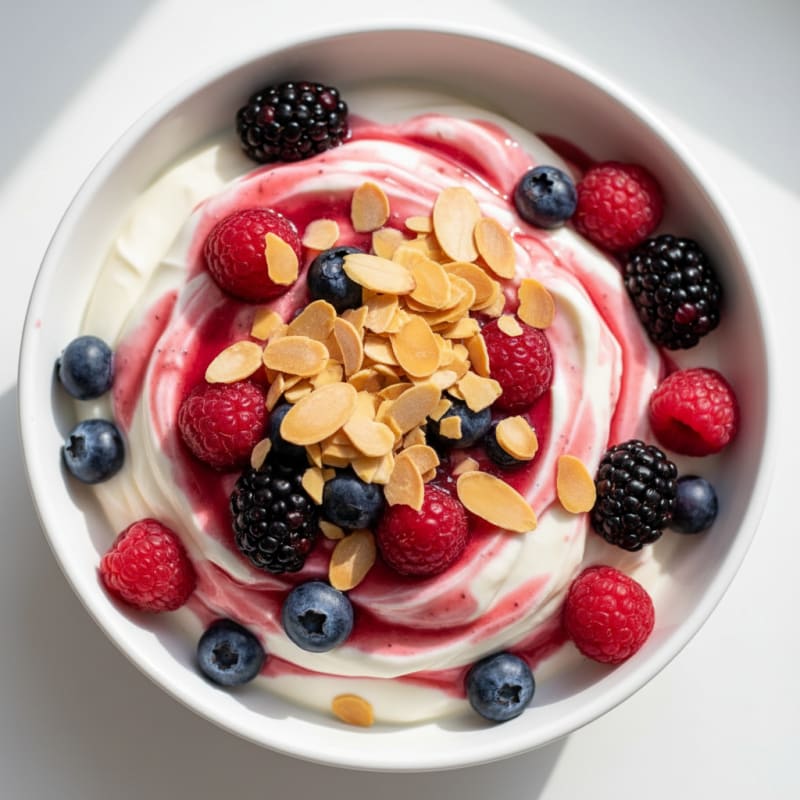 Greek Yogurt Protein Parfait with Mixed Berries and Almonds