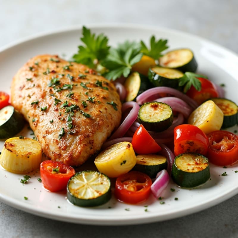Herb-Crusted Pan Seared Chicken with Roasted Vegetables