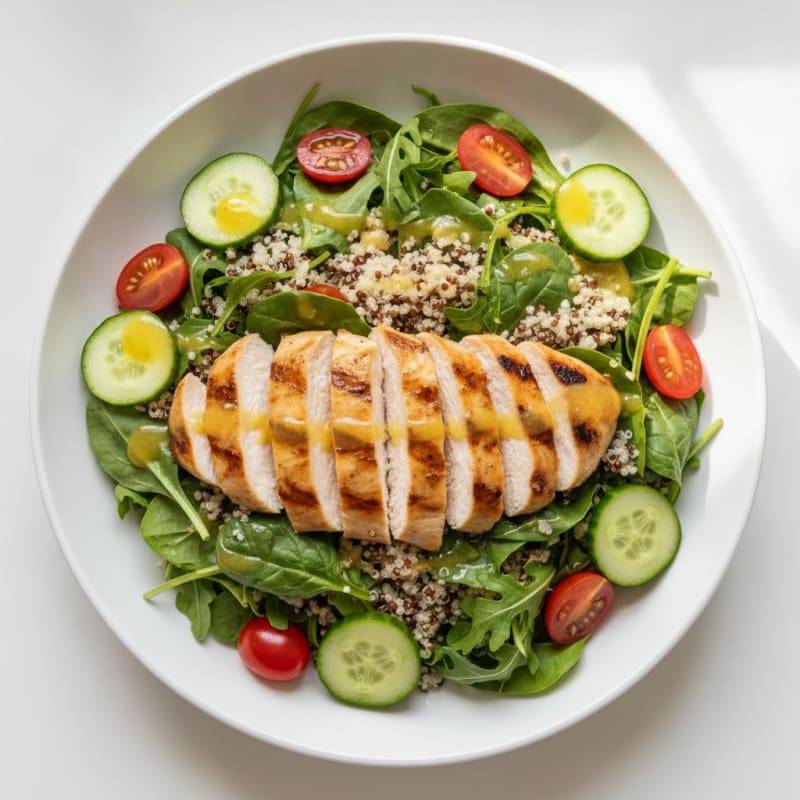 Grilled Chicken and Quinoa Salad with Mixed Greens