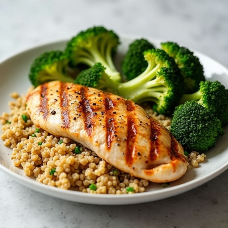 Grilled Chicken Breast with Quinoa and Roasted Broccoli