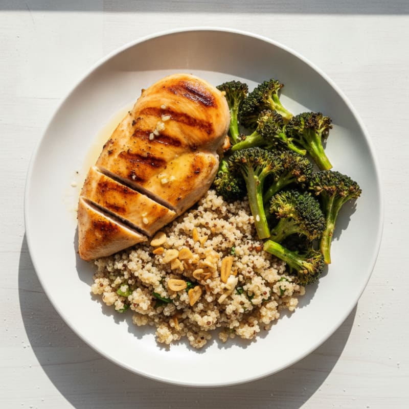 Grilled Chicken Breast with Quinoa and Roasted Broccoli