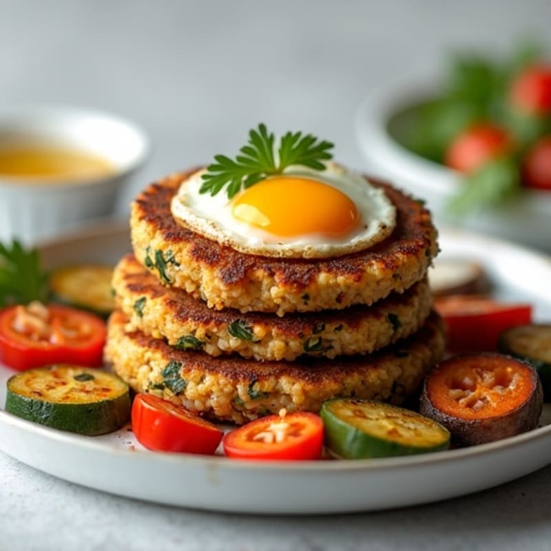 Crispy Lentil Quinoa Cakes with Roasted Vegetables
