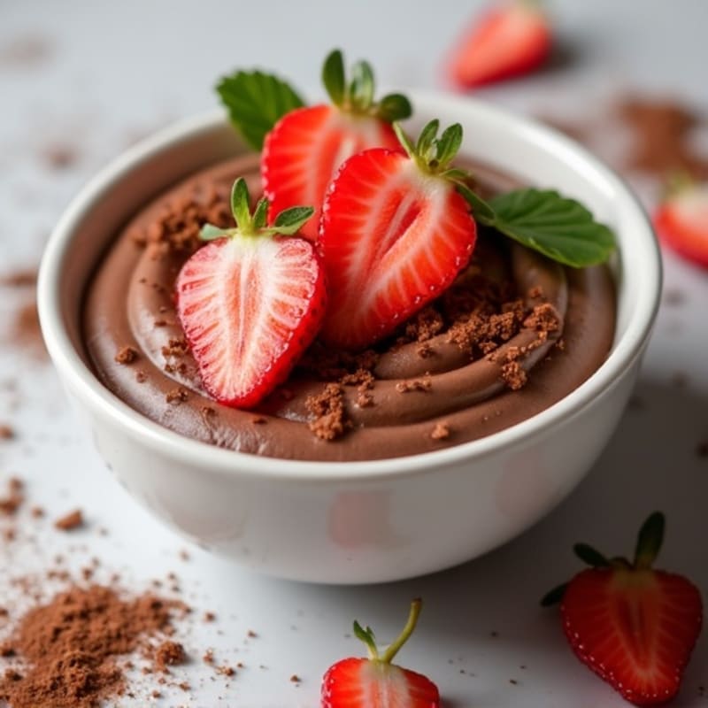 Silky Chocolate Protein Pudding with Sliced Strawberries