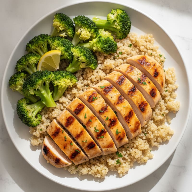 Grilled Chicken Breast with Quinoa and Steamed Broccoli