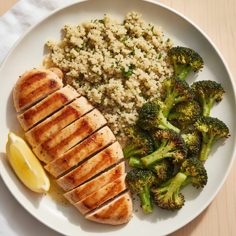 Grilled Chicken Breast with Quinoa and Roasted Broccoli