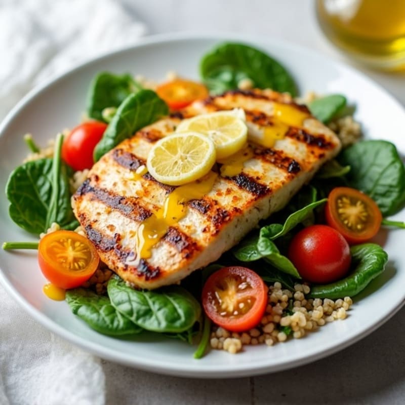 Grilled Chicken Breast with Fresh Spinach and Quinoa Salad