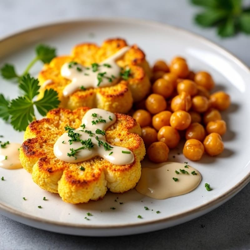 Crispy Turmeric Cauliflower Steaks with Tahini Drizzle