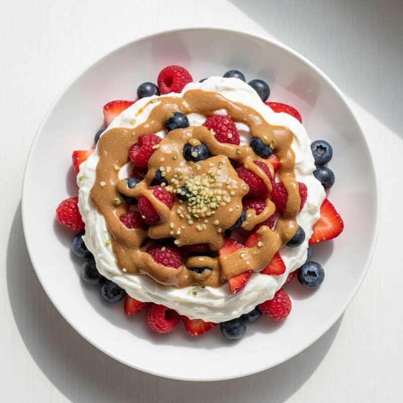 Greek Yogurt Protein Parfait with Mixed Berries and Almond Butter