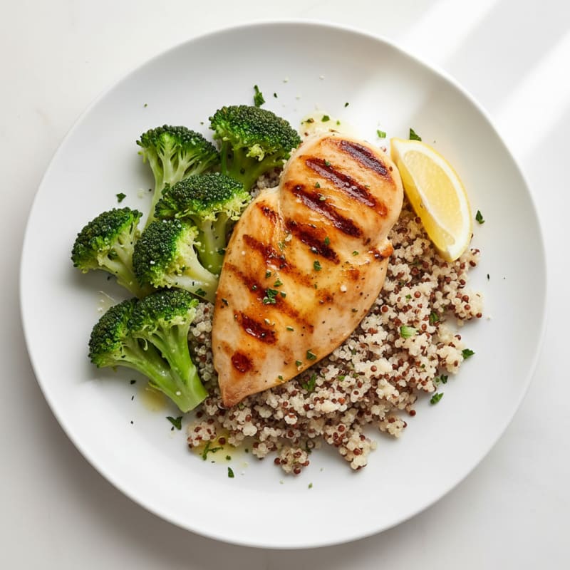 Grilled Chicken Breast with Quinoa and Steamed Broccoli