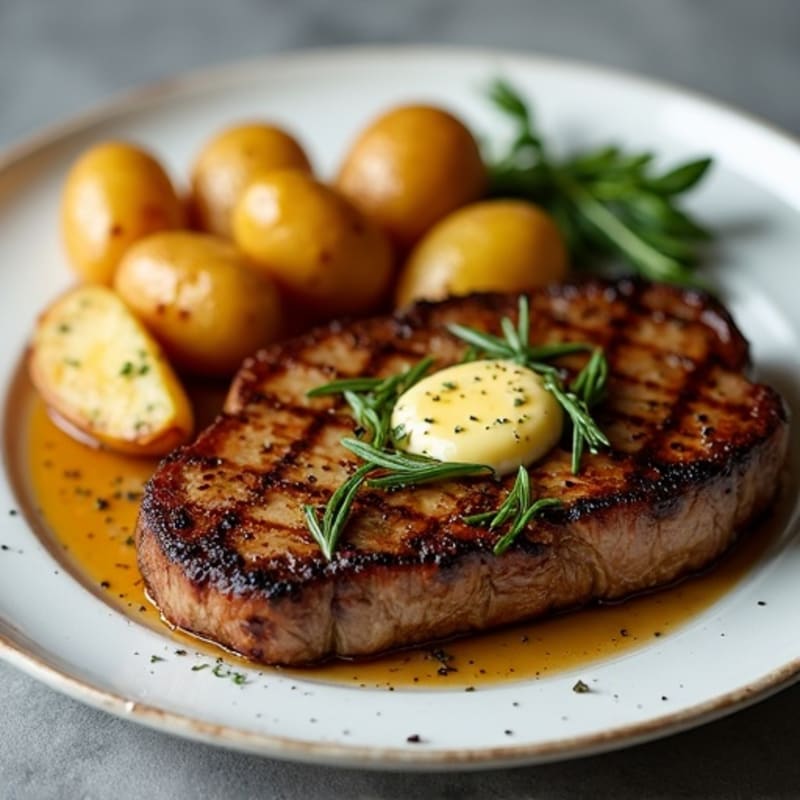 Herb-Garlic Butter Seared Steak with Roasted Baby Potatoes
