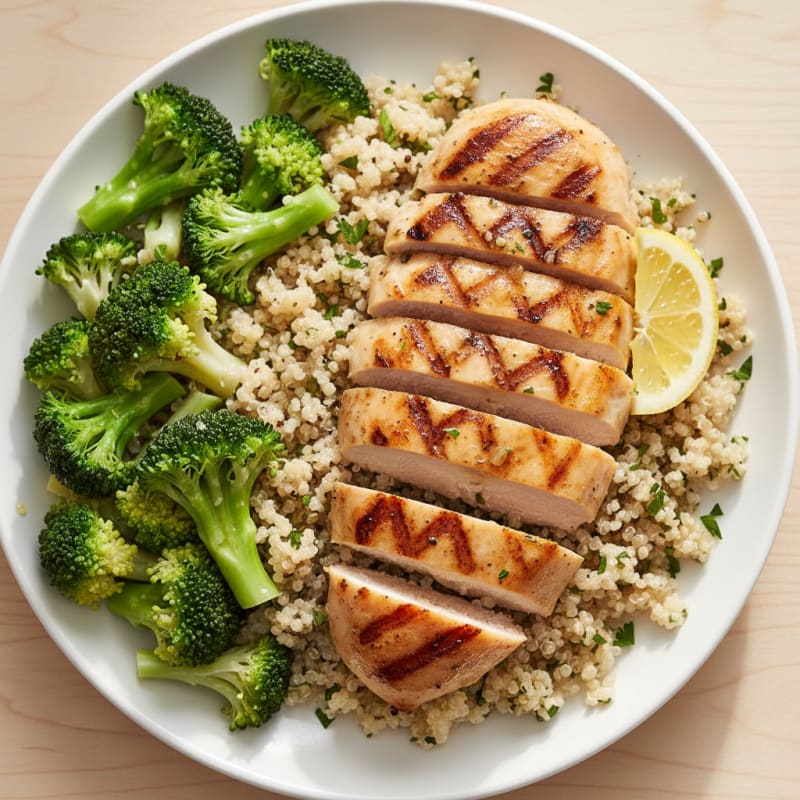 Grilled Chicken Breast with Quinoa and Steamed Broccoli