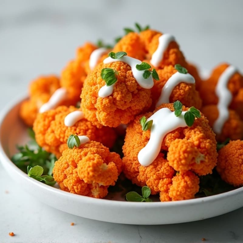 Crispy Buffalo Cauliflower with Ranch Drizzle