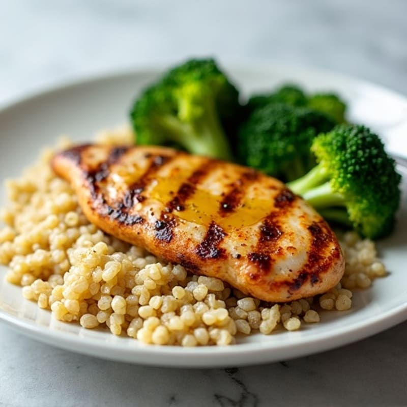 Grilled Chicken Breast with Quinoa and Steamed Broccoli