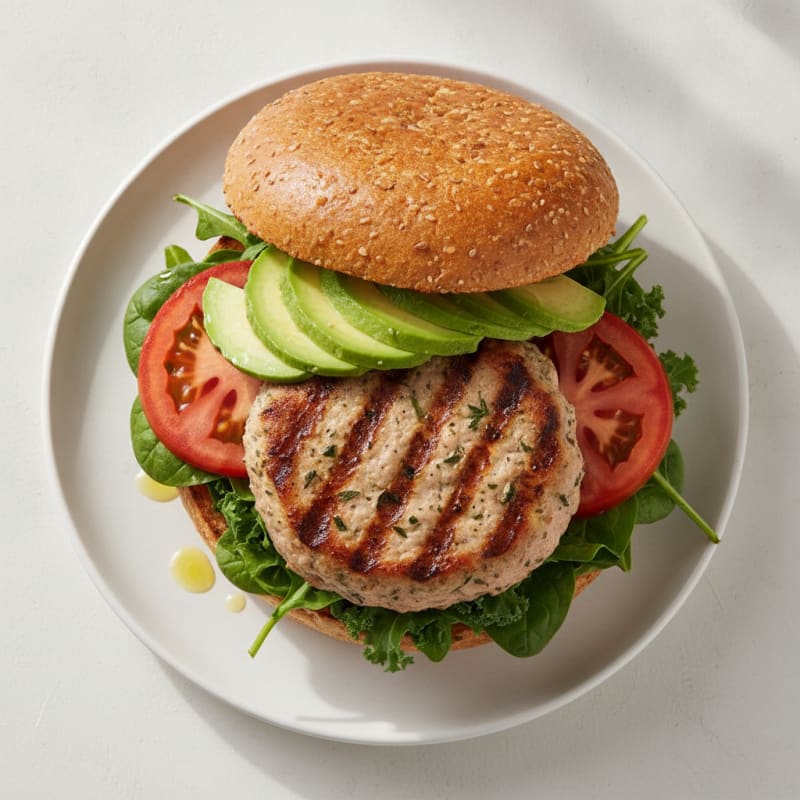 Grilled Turkey Burger with Leafy Greens and Tomato