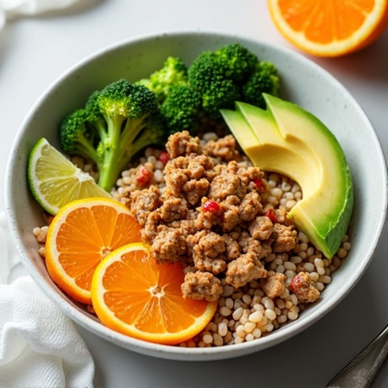 Citrus-Ginger Rice Bowl with Spiced Ground Turkey and Creamy Avocado