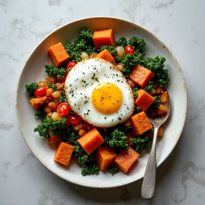 Sweet Potato Hash with Crispy Kale and Poached Eggs