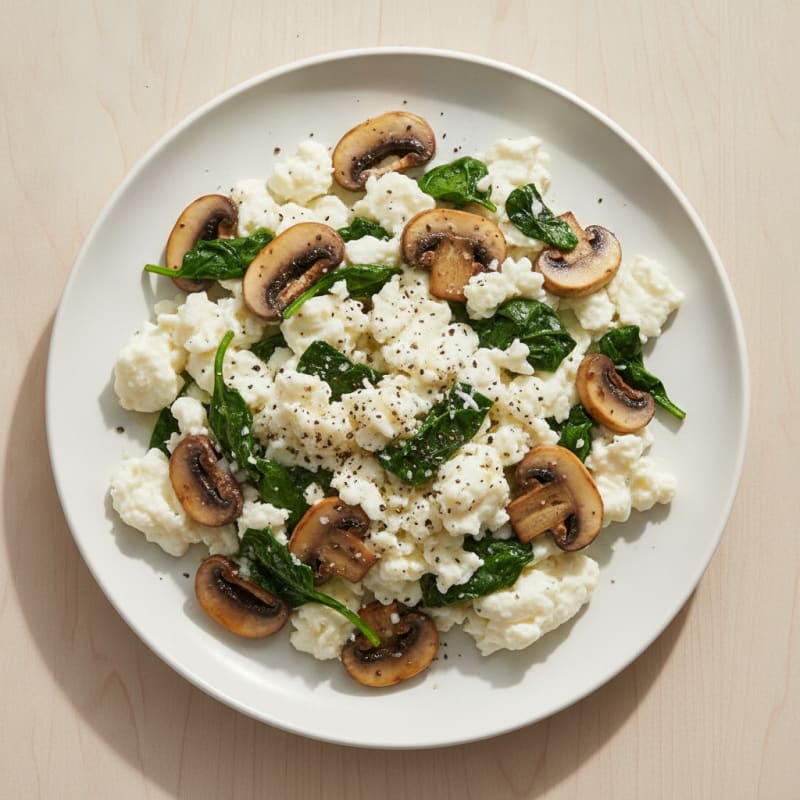 Egg White Spinach Scramble with Sautéed Mushrooms