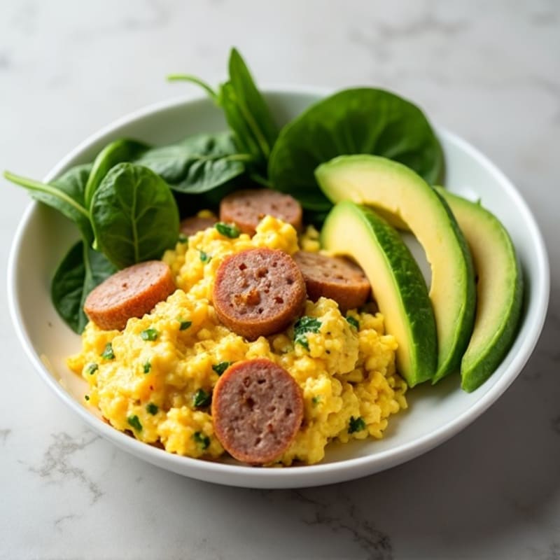 Egg White and Turkey Sausage Scramble with Spinach and Avocado