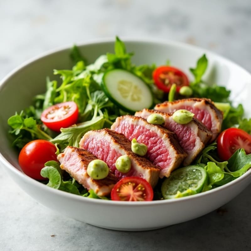Seared Ahi Tuna with Fresh Greens and Creamy Wasabi Dressing