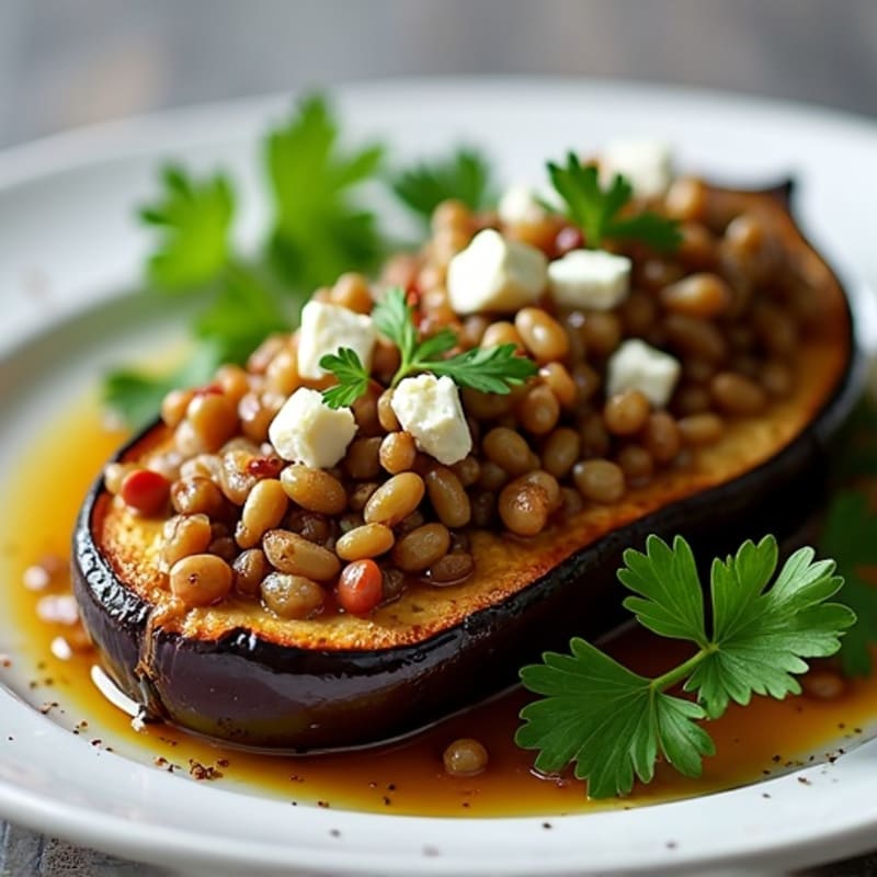Roasted Eggplant with Savory Lentil and Herb Stuffing