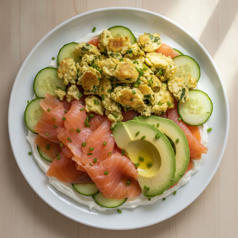 Greek Yogurt Parfait with Silky Smoked Salmon and Chive Scramble