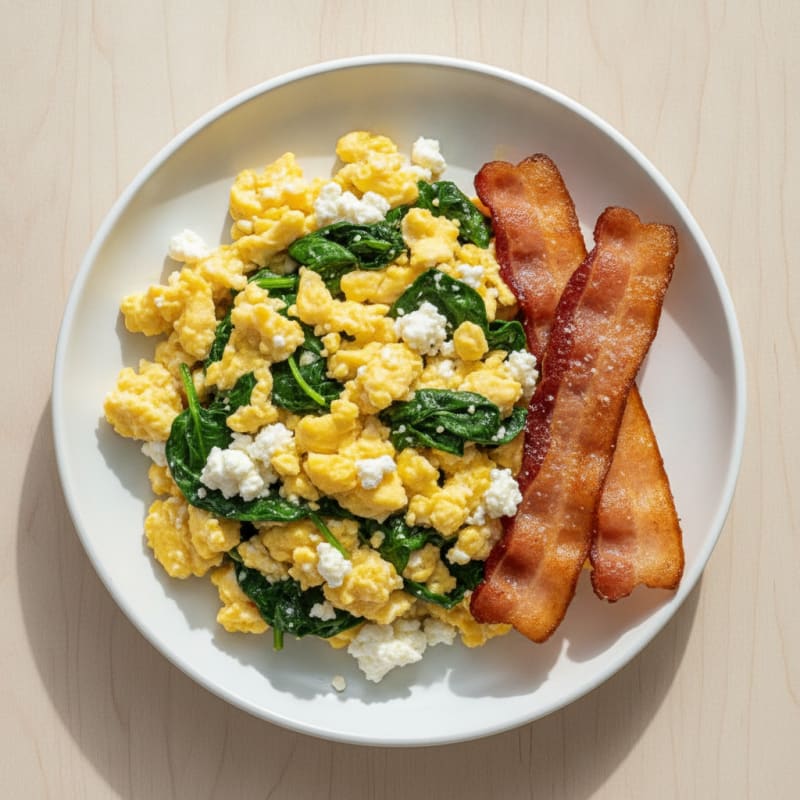 Cottage Cheese Scramble with Spinach and Turkey Bacon