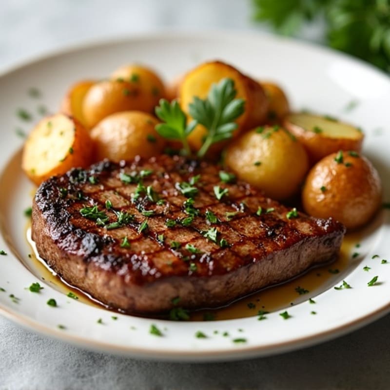 Pan-Seared Steak with Crispy Garlic Roasted Potatoes