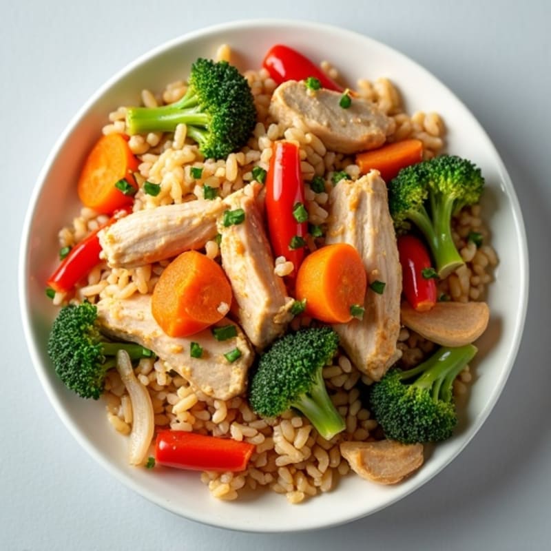 Chicken and Brown Rice Stir-Fry with Crisp Vegetables