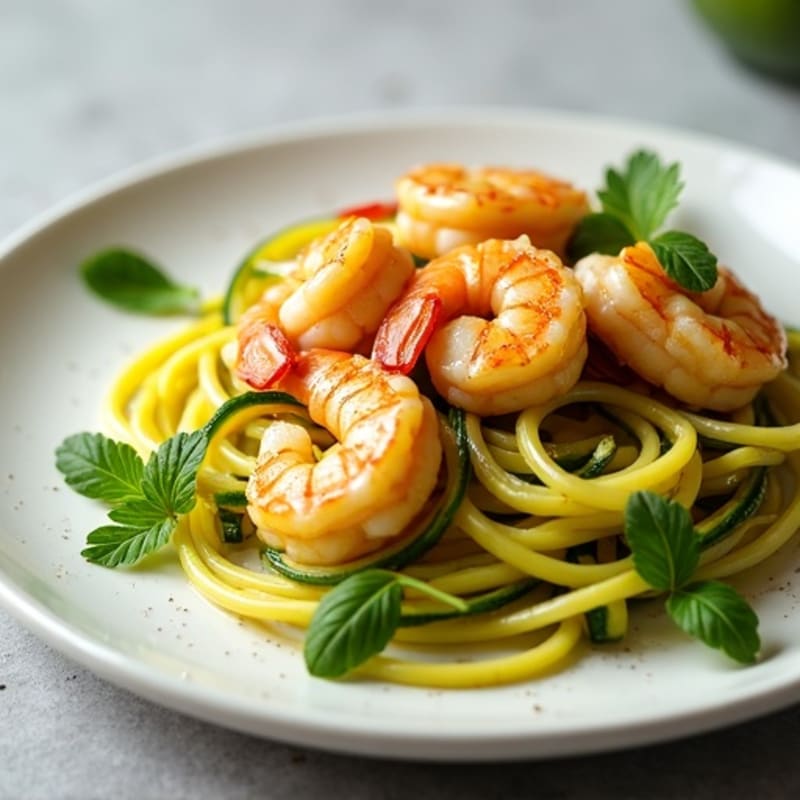 Tender Garlic Butter Shrimp Scampi with Zucchini Noodles