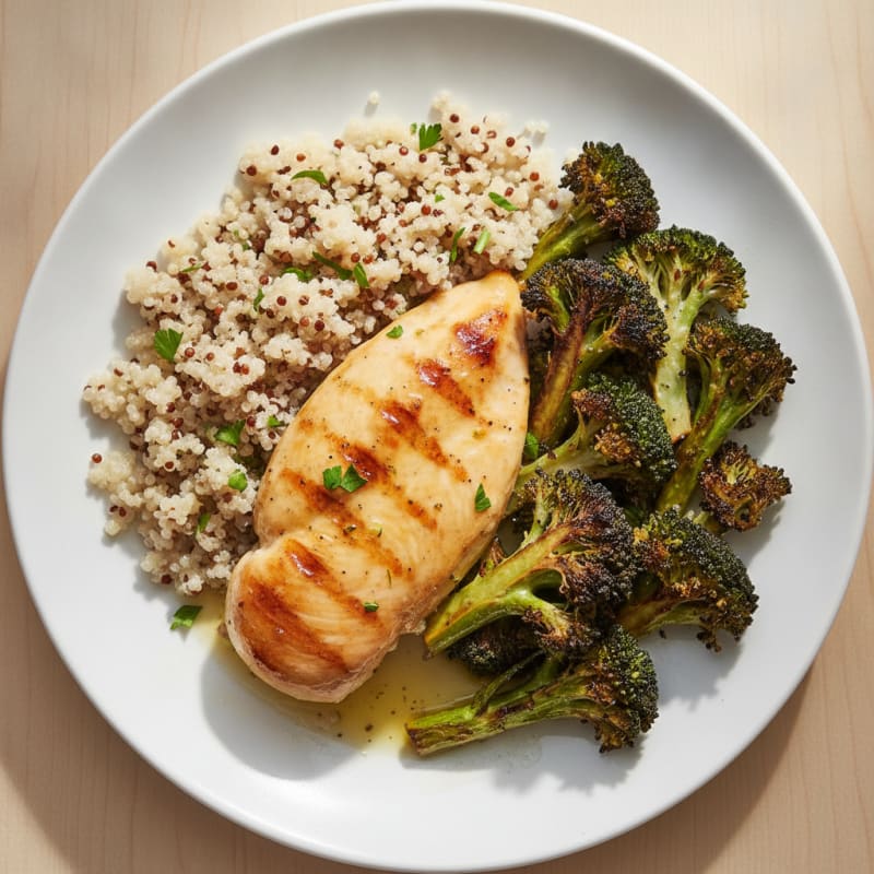 Grilled Chicken Breast with Quinoa and Roasted Broccoli
