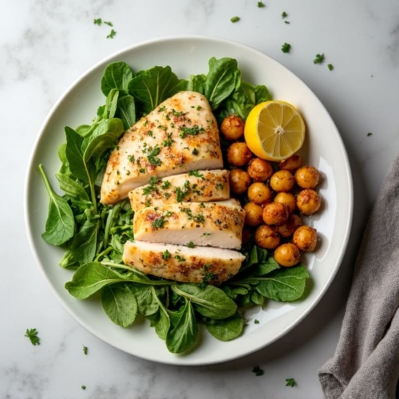 Lemon-Herb Chicken with Fresh Greens and Crispy Chickpeas