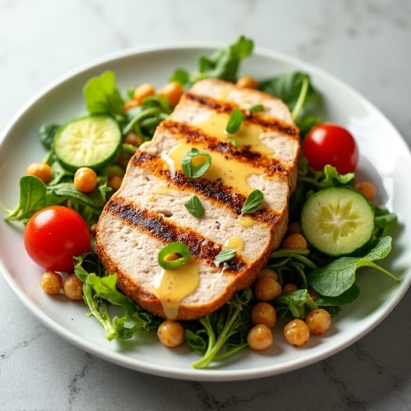 Grilled Turkey Breast Salad with Roasted Chickpeas and Lemon Vinaigrette