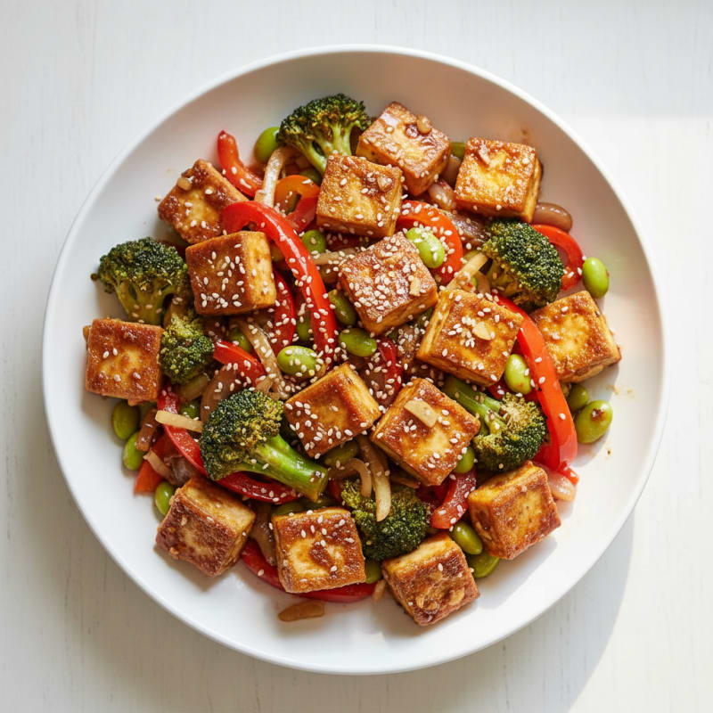 Crispy Sesame Tofu Stir-Fry with Vegetables