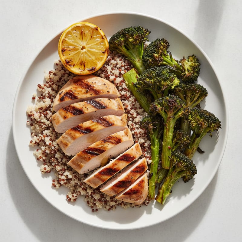 Grilled Chicken Breast with Quinoa and Roasted Broccoli
