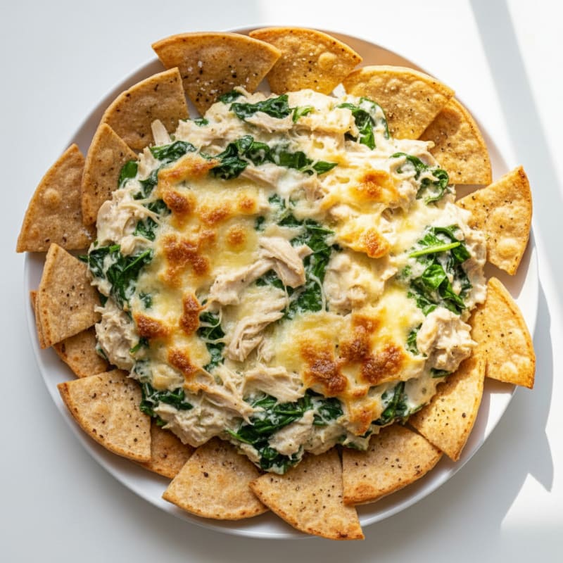 High-Protein Spinach Artichoke Chicken Dip