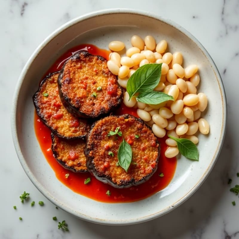 Crispy Baked Eggplant with Zesty Tomato Sauce and Creamy White Beans
