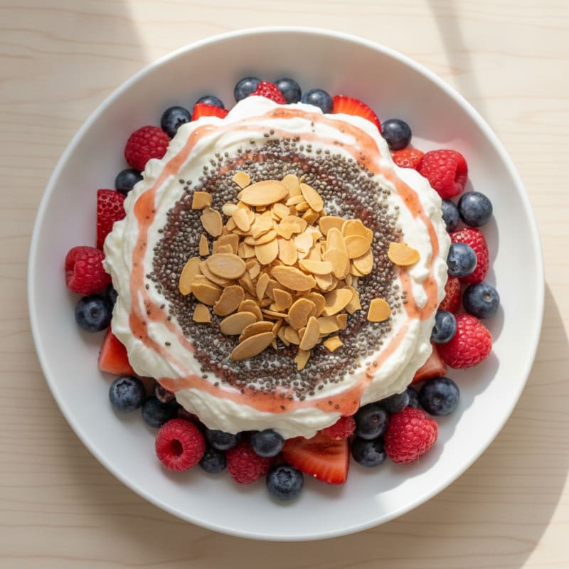 Silky Protein Yogurt Parfait with Chia and Mixed Berries