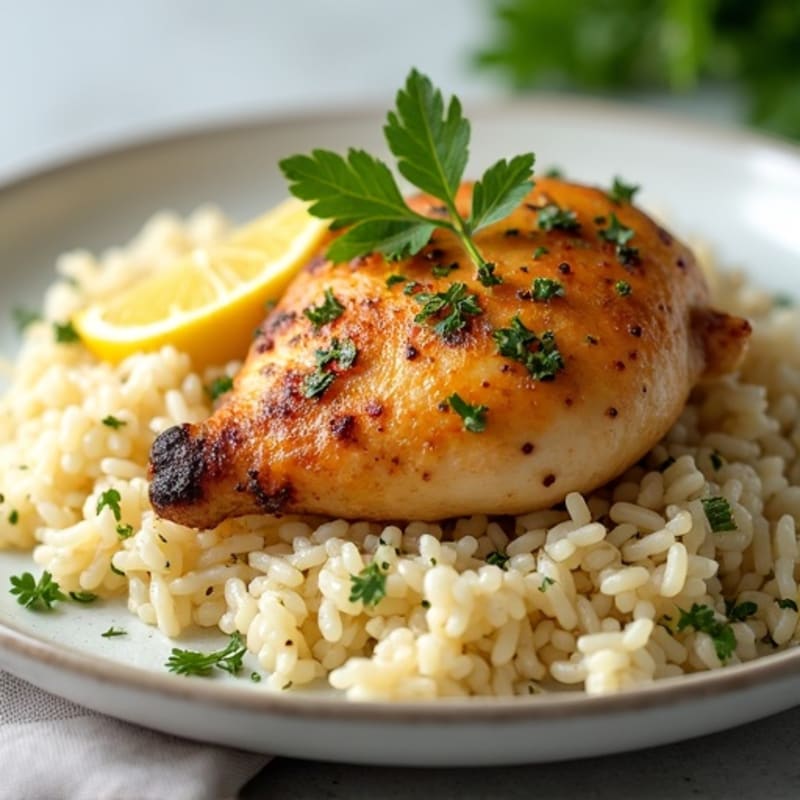 Lemon Herb Roasted Chicken with Fluffy Rice Pilaf