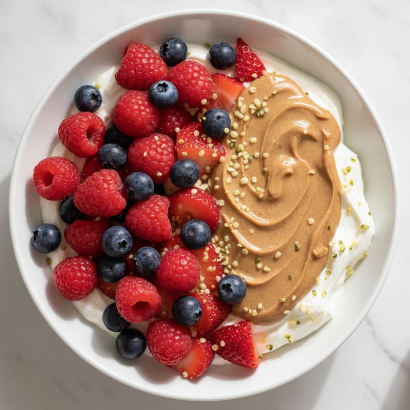 Greek Yogurt Protein Bowl with Mixed Berries and Almond Butter