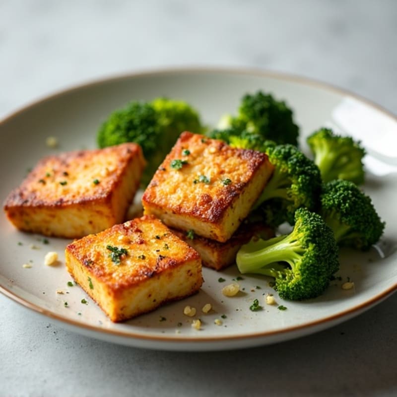 Garlic-Ginger Crispy Baked Tofu with Roasted Broccoli